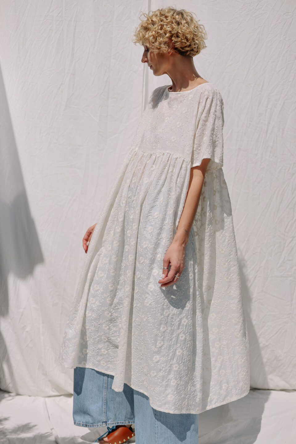 Embroidered silk and cotton oversized dress SILVINA - Image 4