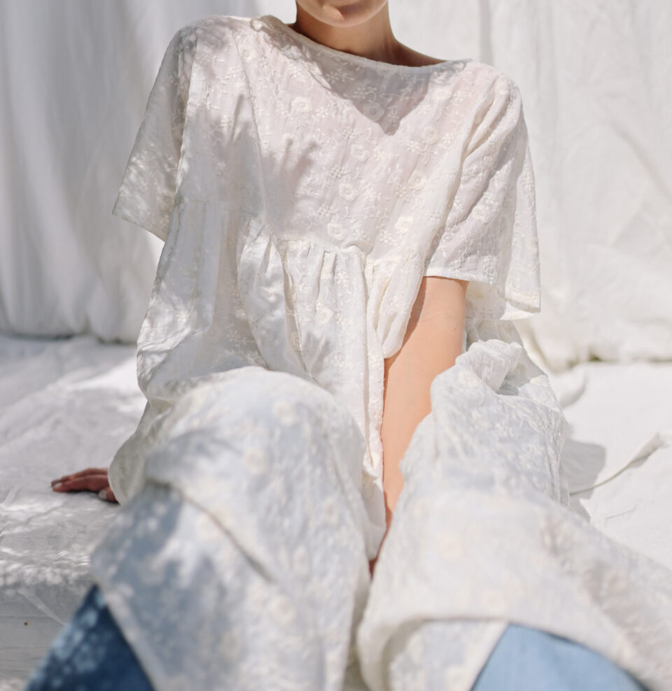 Embroidered silk and cotton oversized dress SILVINA - Image 6