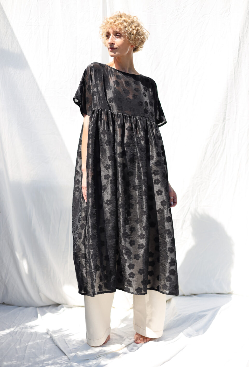 Black floral oversized viscose organza dress SILVINA | Dress | Sustainable clothing | OffOn clothing