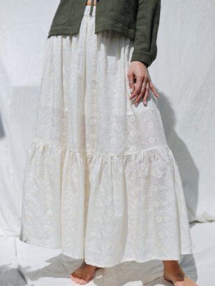Embroidered silk and cotton ruffled hem skirt with elasticated waist BLOOM | Skirt | Sustainable clothing | OffOn clothing