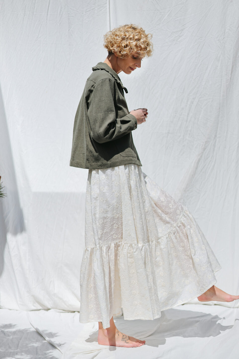 Heavy Linen Jacket with Peter Pan Ruffle Collar and Ties - Image 1