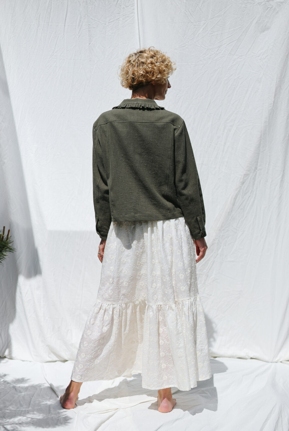 Embroidered silk and cotton ruffled hem skirt with elasticated waist BLOOM - Image 2