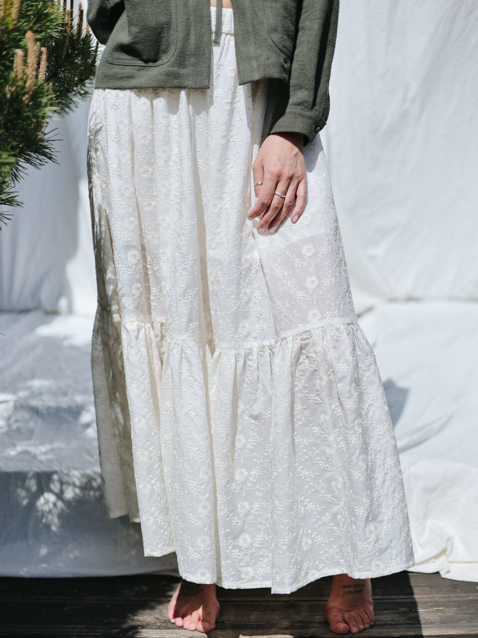 Embroidered silk and cotton ruffled hem skirt with elasticated waist BLOOM - Image 5