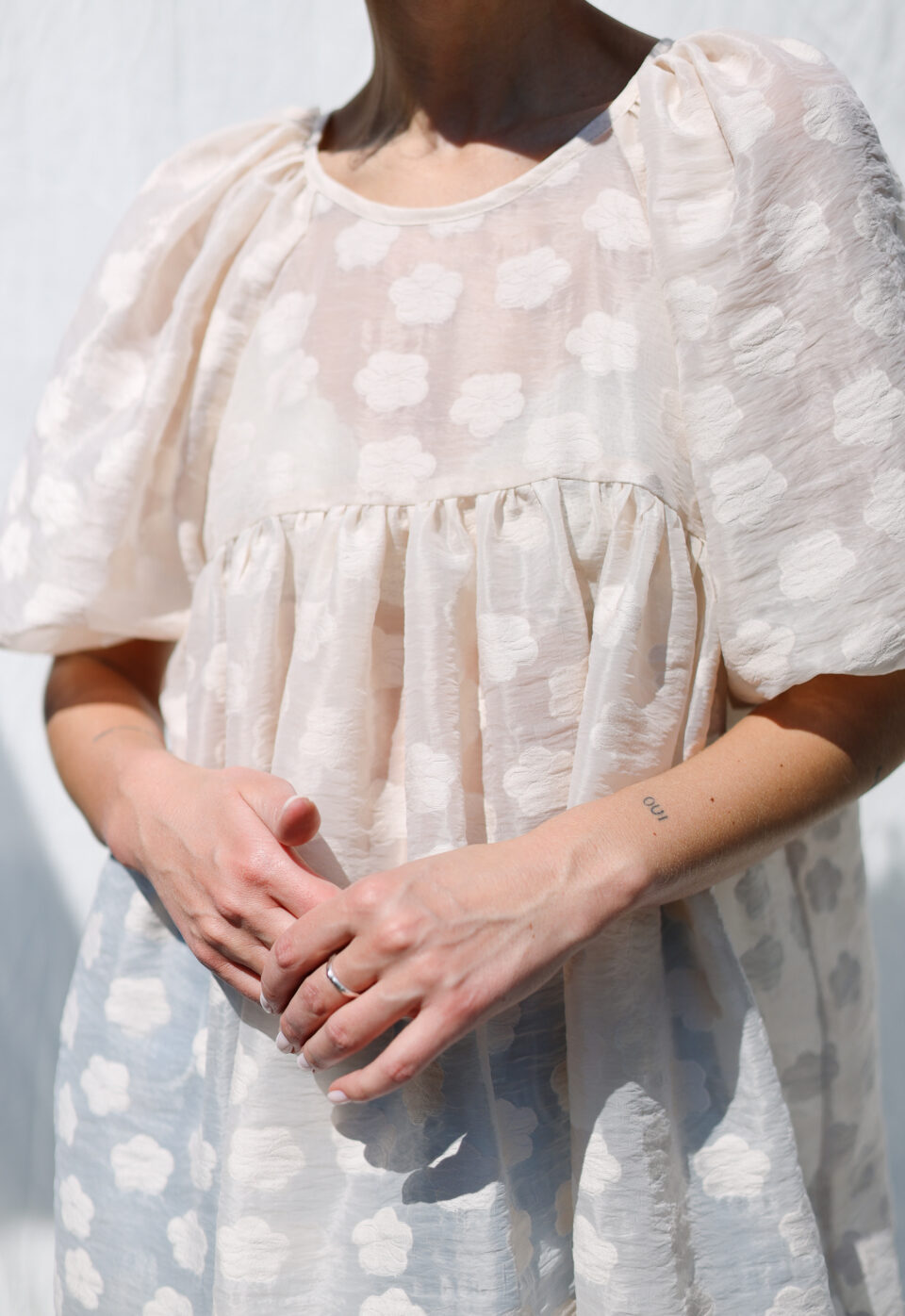 Floral organza puffy sleeves MINI tunic dress - Image 3