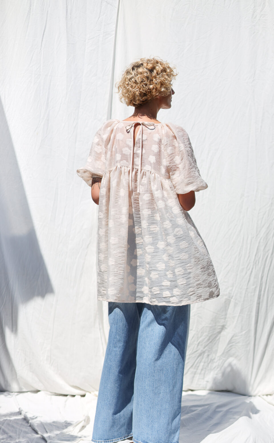 Floral organza puffy sleeves MINI tunic dress | Dress | Sustainable clothing | OffOn clothing