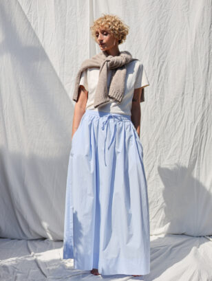 Light Blue Organic Cotton Elasticated Waist Maxi Skirt With Pleats | Skirt | Sustainable clothing | OffOn clothing