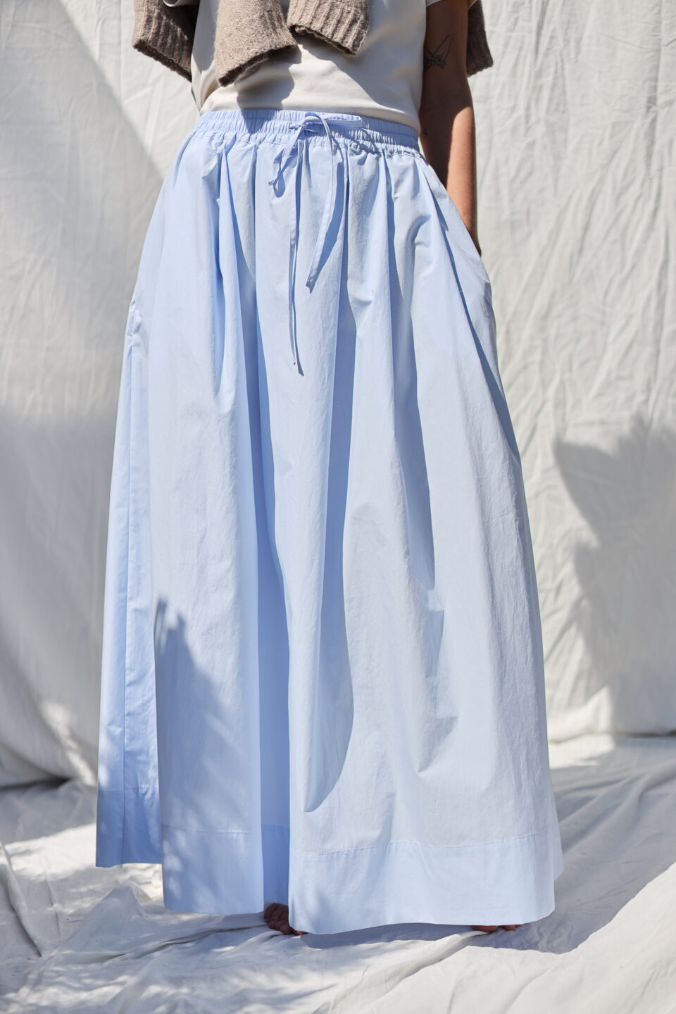 Light Blue Organic Cotton Elasticated Waist Maxi Skirt With Pleats - Image 1