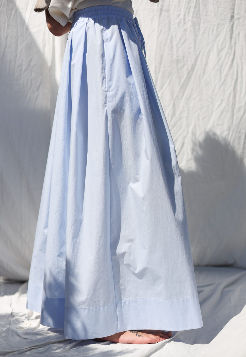 Light Blue Organic Cotton Elasticated Waist Maxi Skirt With Pleats - Image 6