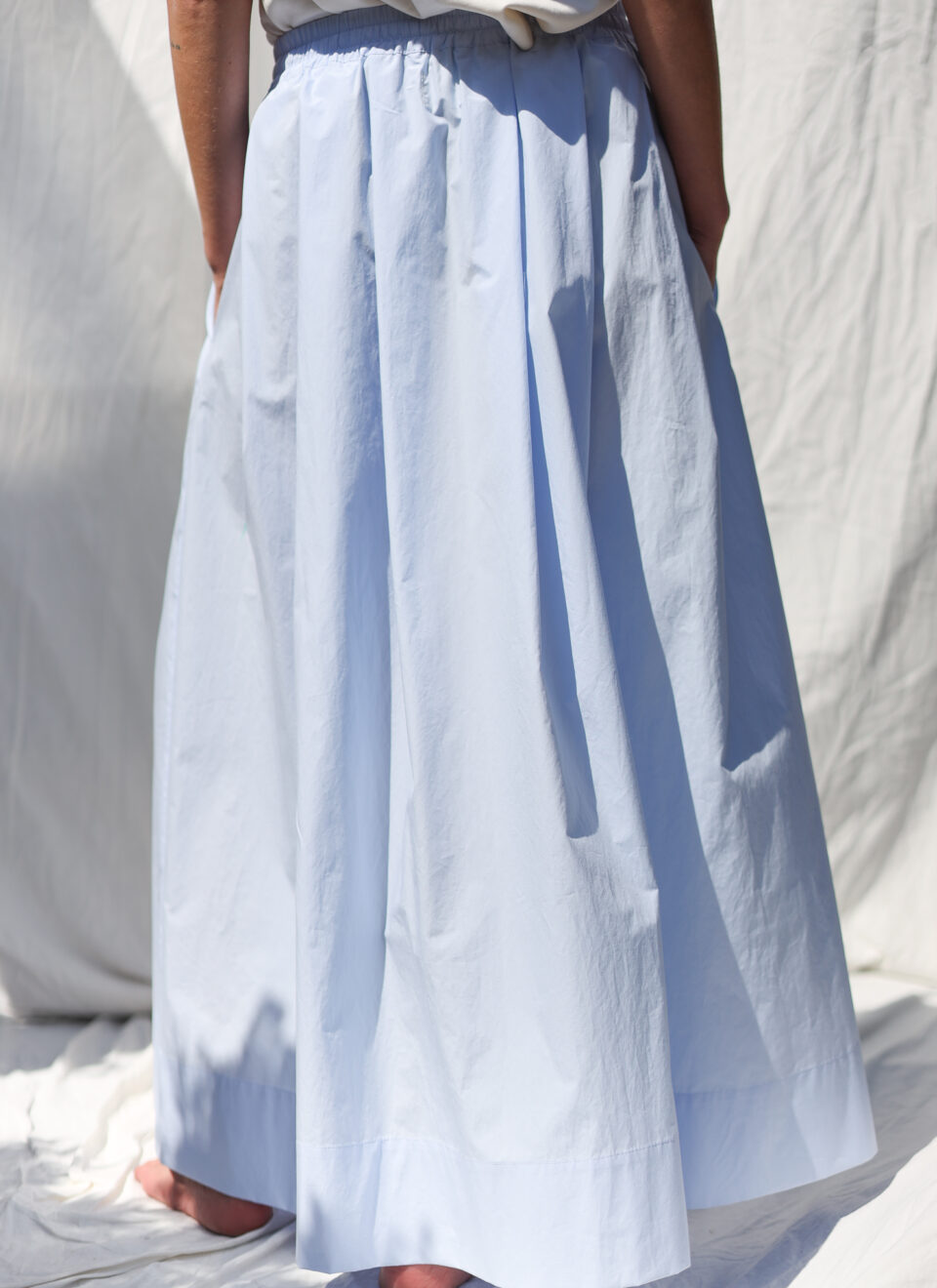 Light Blue Organic Cotton Elasticated Waist Maxi Skirt With Pleats - Image 4