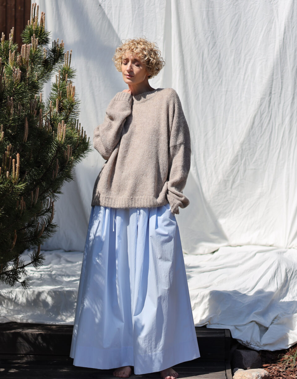 Light Blue Organic Cotton Elasticated Waist Maxi Skirt With Pleats - Image 7
