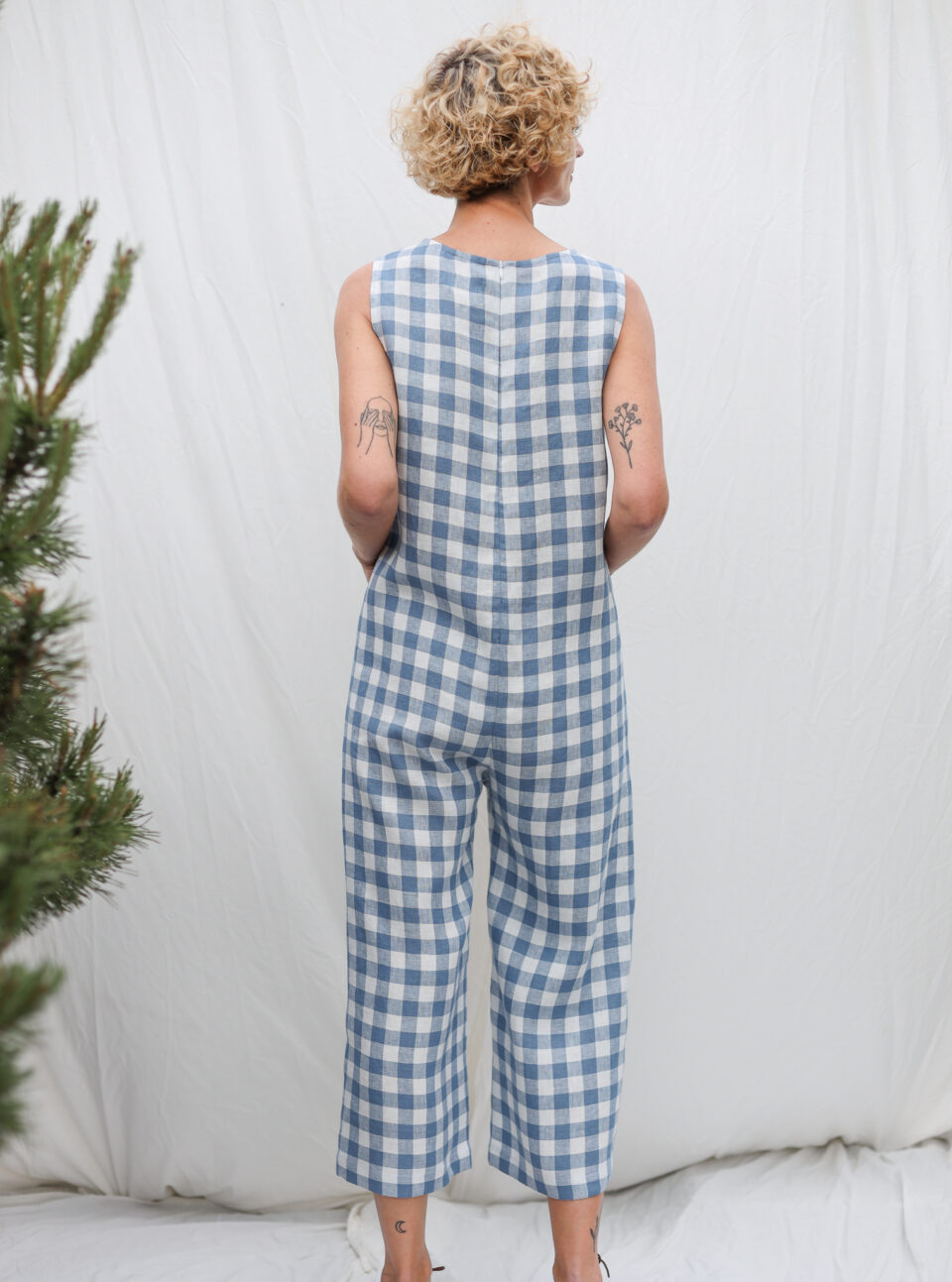Sleeveless Cropped Wide Leg Linen Jumpsuit - Image 5