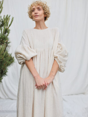 Oversized double gauze dress GRETA in melange ice cream color | Dress | Sustainable clothing | OffOn clothing