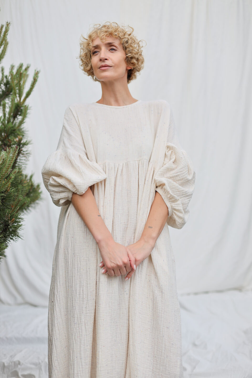 Oversized double gauze dress GRETA in melange ice cream color | Dress | Sustainable clothing | OffOn clothing