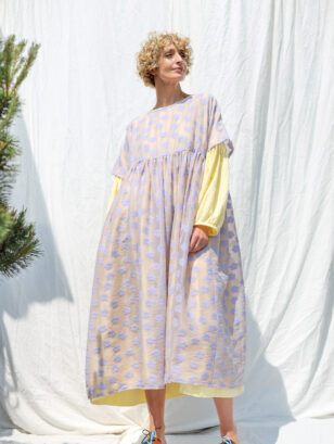Lavender floral oversized viscose organza dress SILVINA | Dress | Sustainable clothing | OffOn clothing