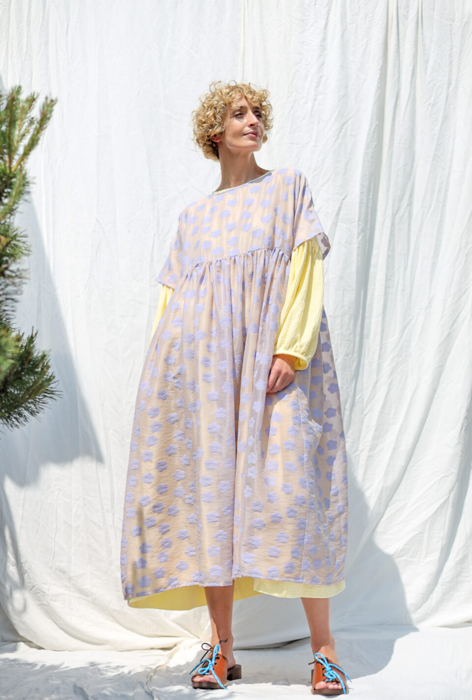 Lavender floral oversized viscose organza dress SILVINA | Dress | Sustainable clothing | OffOn clothing