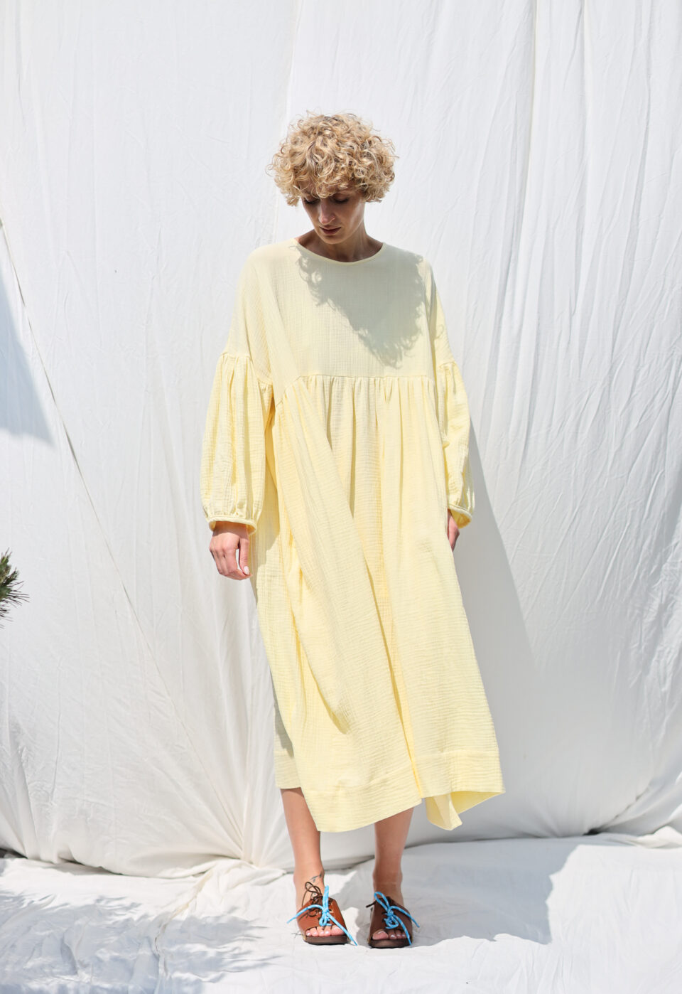Oversized double gauze dress GRETA in vanilla color - Image 1