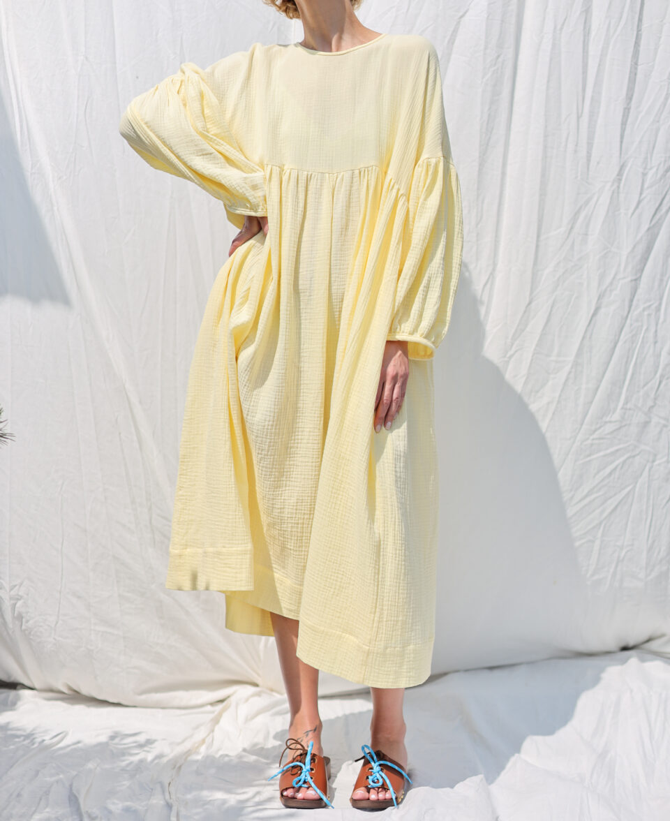 Oversized double gauze dress GRETA in vanilla color | Dress | Sustainable clothing | OffOn clothing