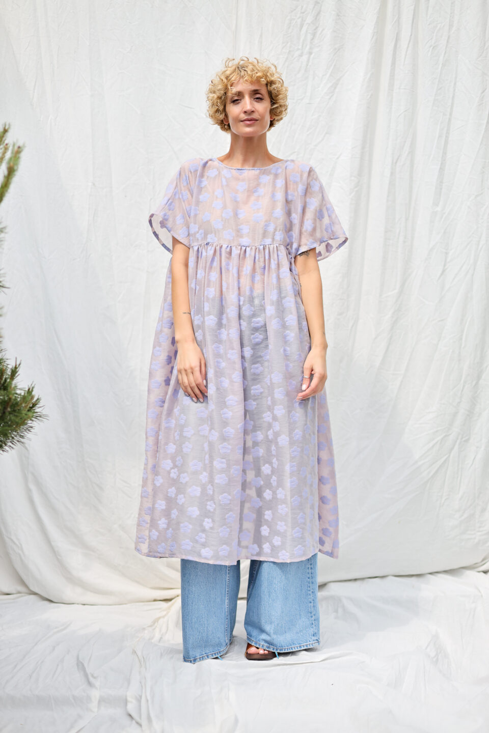 Lavender floral oversized viscose organza dress SILVINA - Image 3