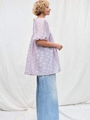 Lavender Floral Organza Puffy Sleeves MINI Tunic Dress | Dress | Sustainable clothing | OffOn clothing