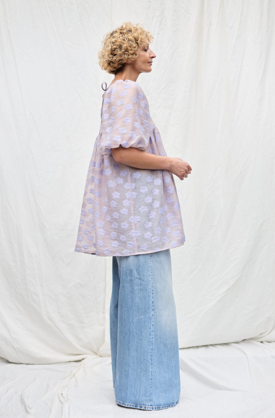 Lavender Floral Organza Puffy Sleeves MINI Tunic Dress | Dress | Sustainable clothing | OffOn clothing