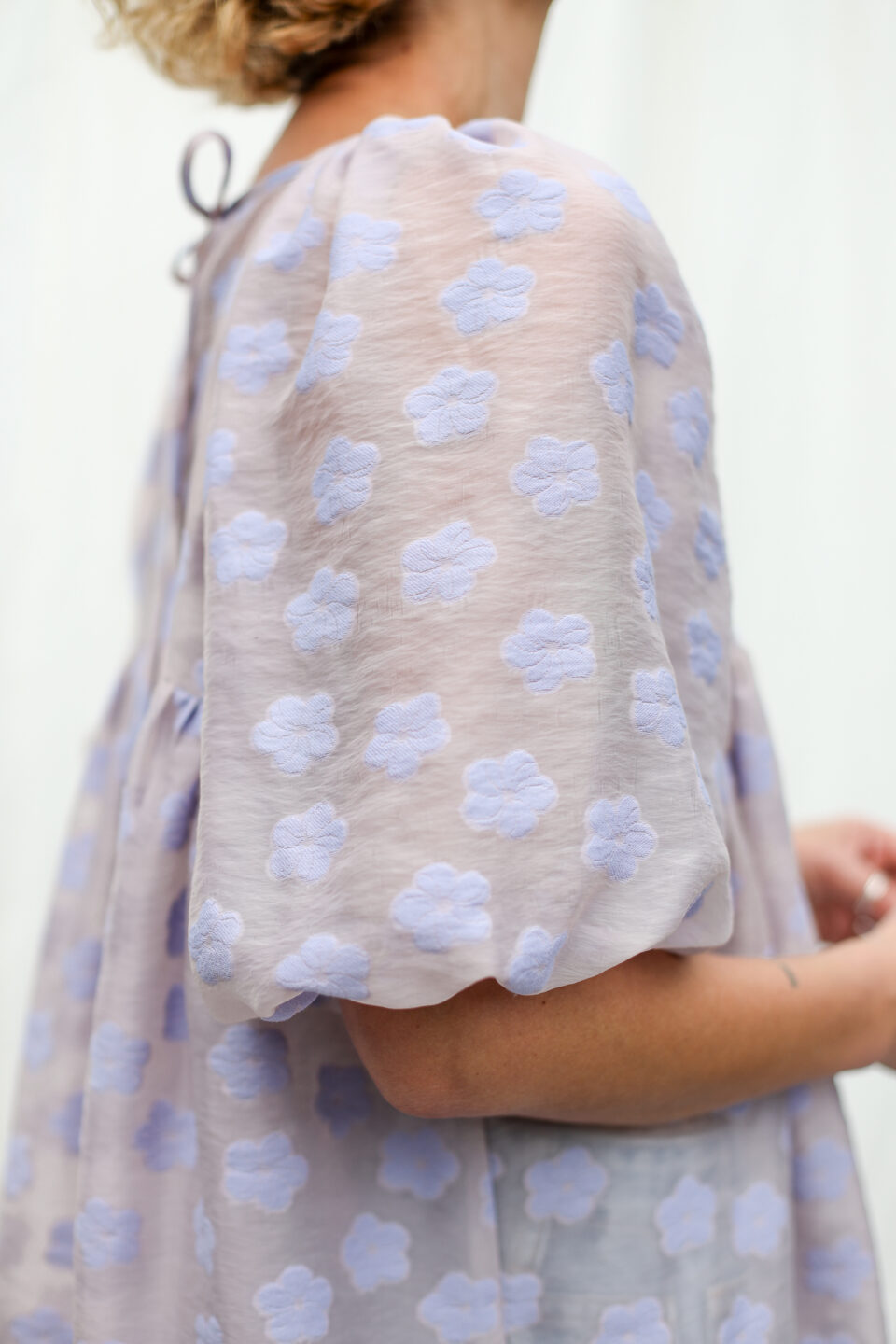 Lavender Floral Organza Puffy Sleeves MINI Tunic Dress - Image 2