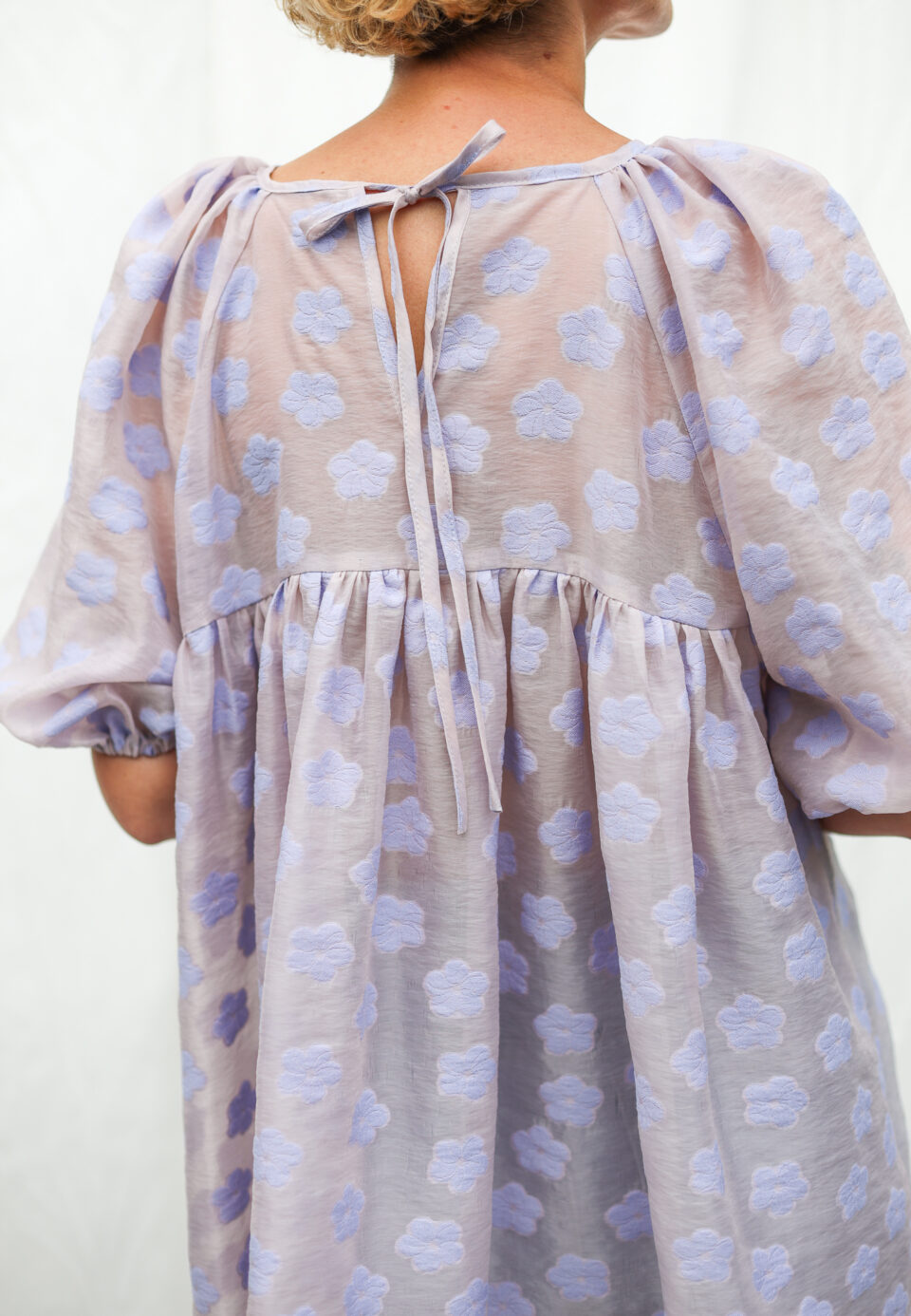 Lavender Floral Organza Puffy Sleeves MINI Tunic Dress - Image 3