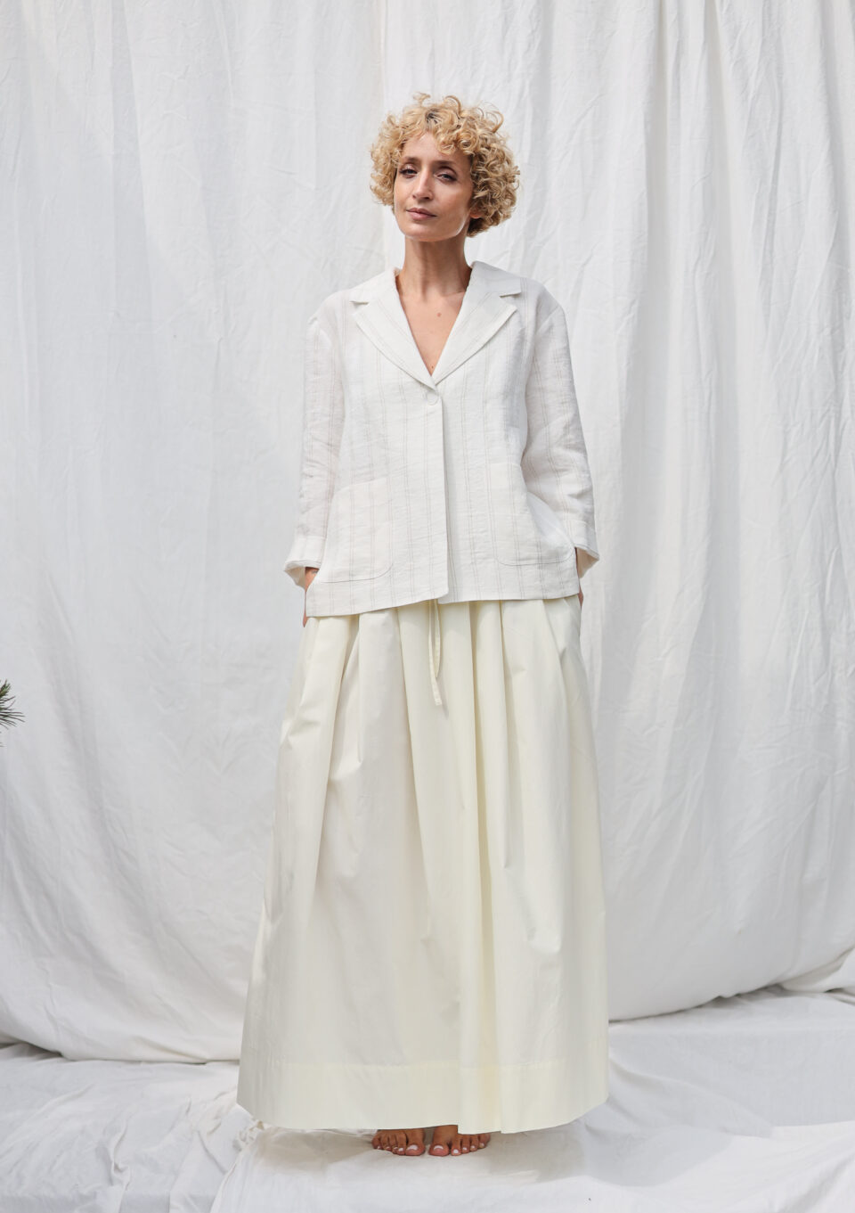 Organic cotton elasticated waist Maxi skirt with pleats - Image 1