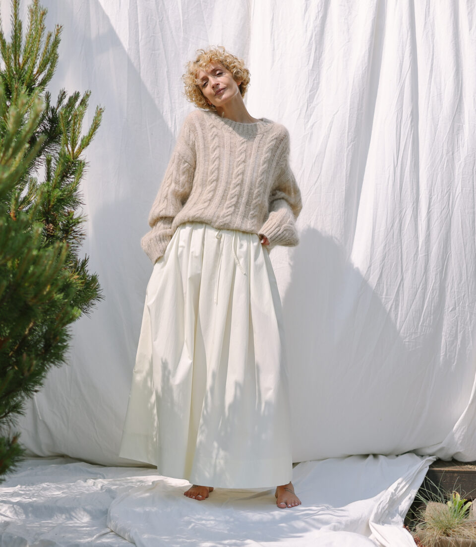 Organic cotton elasticated waist Maxi skirt with pleats | Skirts | Sustainable clothing | OffOn clothing