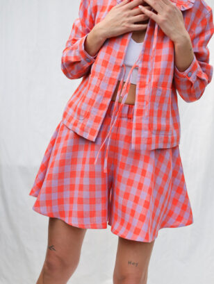 Exclusive linen checks elasticated waist skort | Skort | Sustainable clothing | OffOn clothing