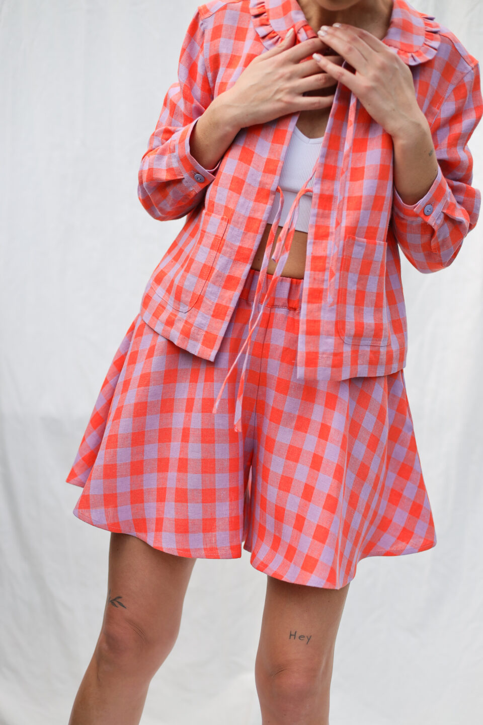 Exclusive linen checks elasticated waist skort | Skort | Sustainable clothing | OffOn clothing