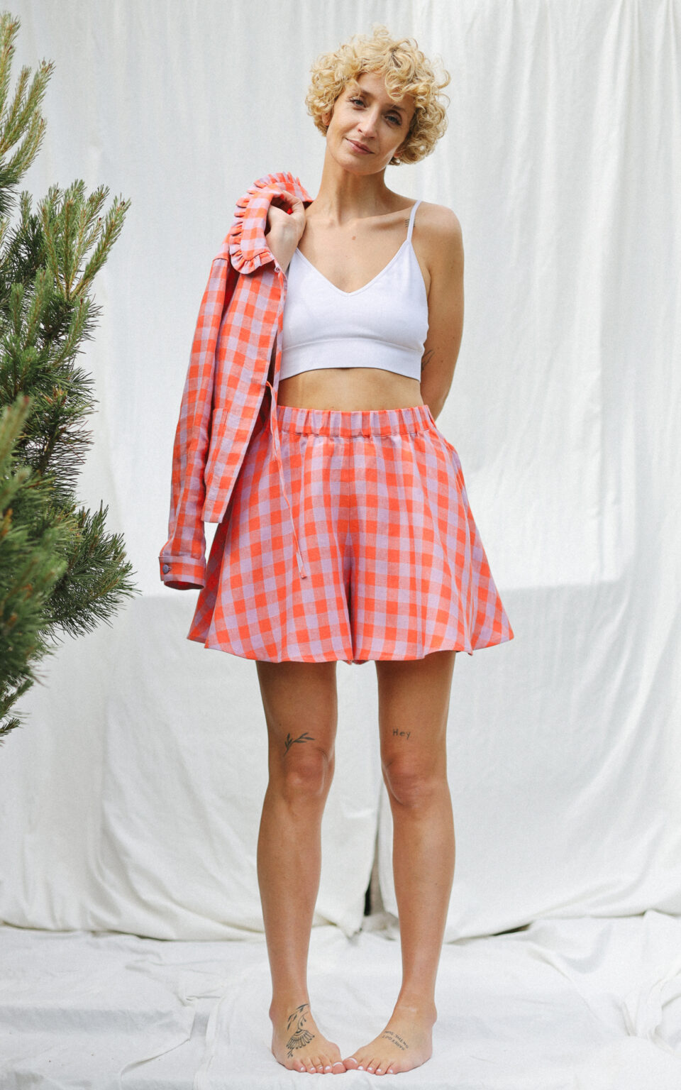 Exclusive linen checks elasticated waist skort - Image 4