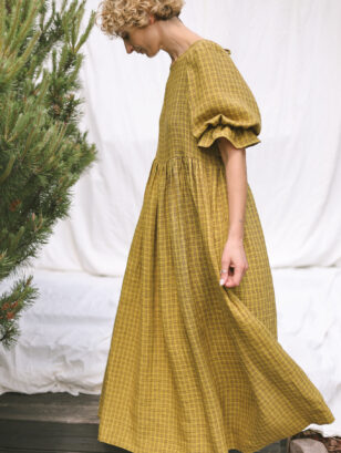 Puffy sleeves oversized checkered linen dress NINA | Dress | Sustainable clothing | OffOn clothing