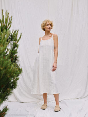 Sleeveless Linen Summer Slip Dress with Side Gathers ONA | Dress | Sustainable clothing | OffOn clothing
