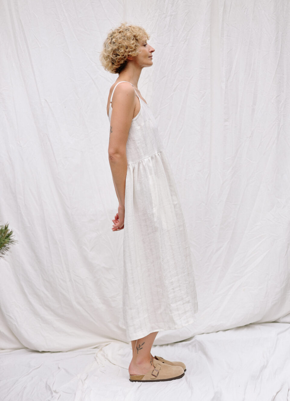 Sleeveless Linen Summer Slip Dress with Side Gathers ONA - Image 1