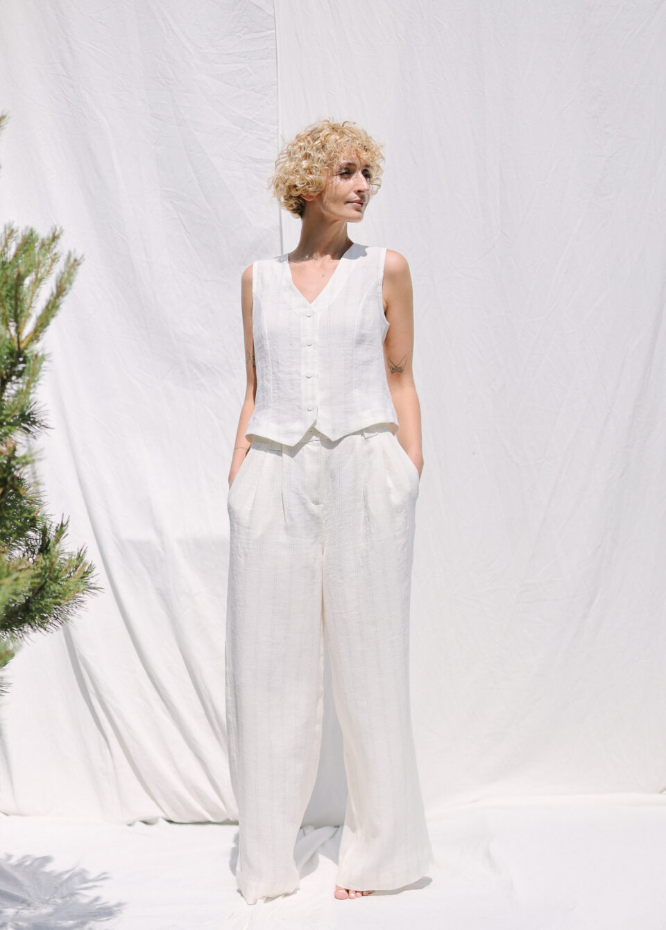 White Striped Linen Waistcoat - Image 1