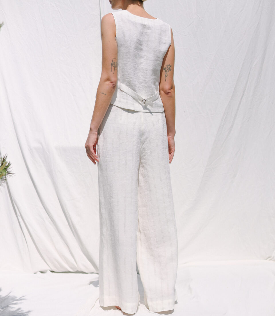 White striped linen Palazzo trousers - Image 1