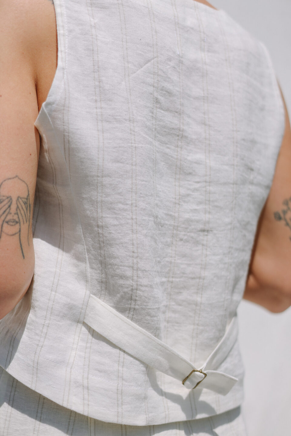 White Striped Linen Waistcoat - Image 3