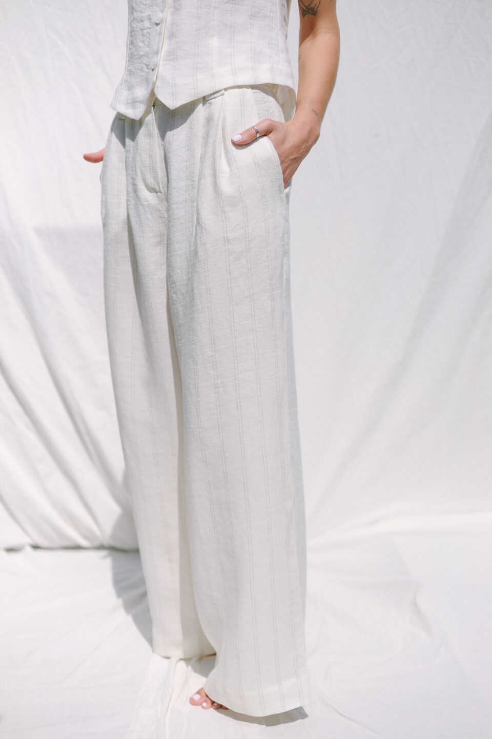 White striped linen Palazzo trousers - Image 2