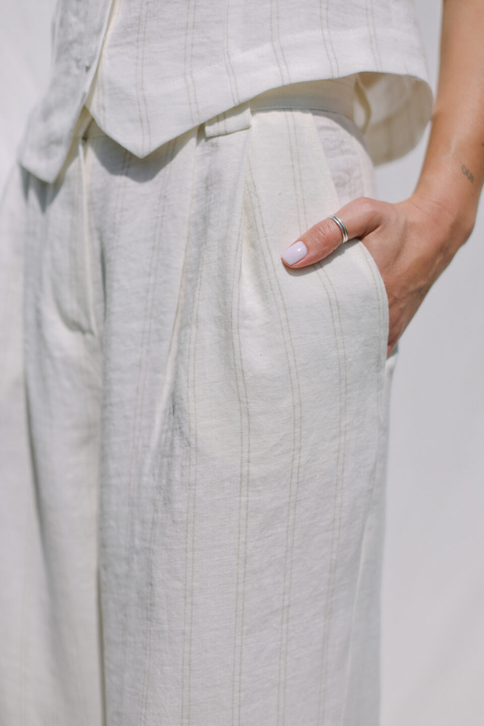 White striped linen Palazzo trousers - Image 3