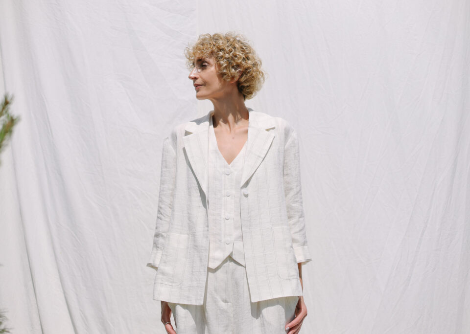 White Striped Linen Waistcoat - Image 5