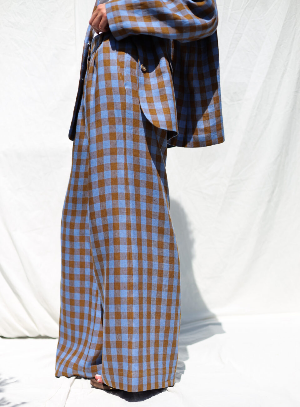 Checkered Linen Wide Leg Palazzo Pants - Image 2