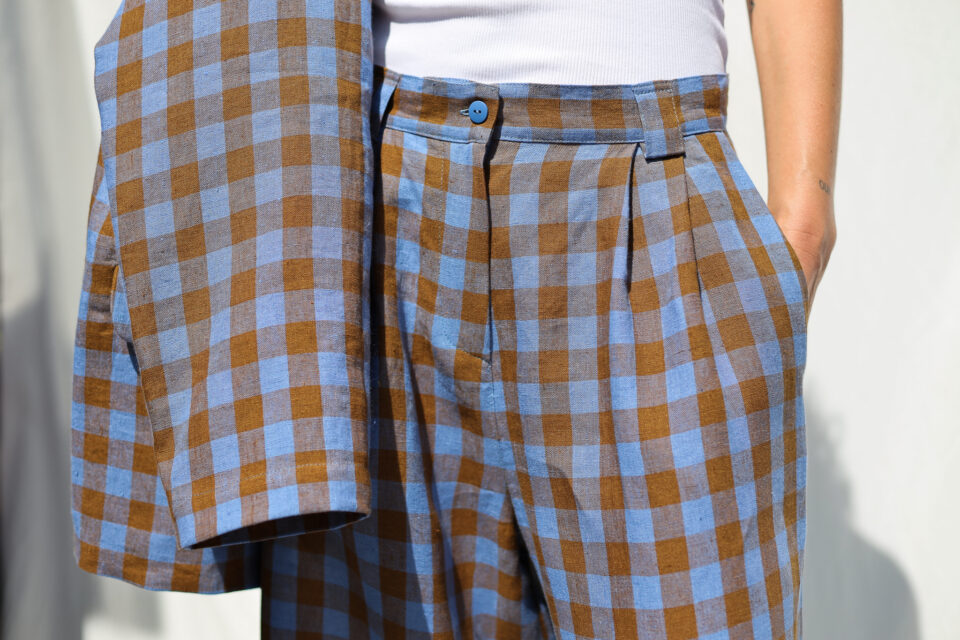 Checkered Linen Wide Leg Palazzo Pants - Image 4