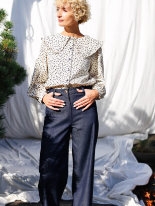Puritan collar long sleeve ivory floral blouse | Blouse | Sustainable clothing | OffOn clothing