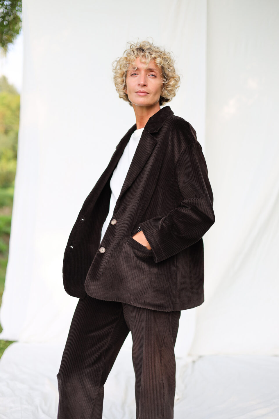 Oversized Dark Brown Cord Blazer - Image 1