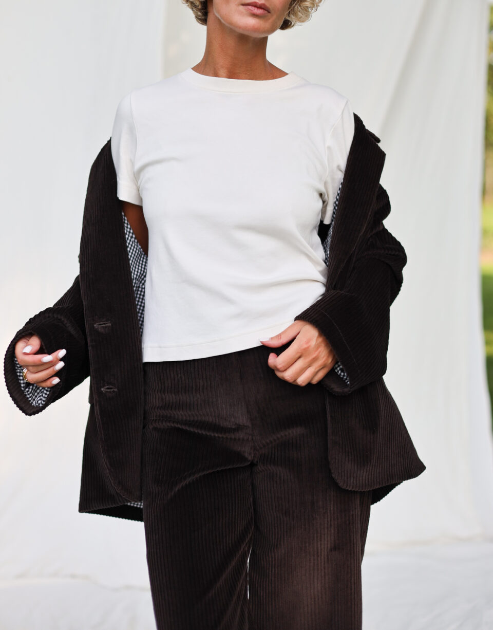 Oversized Dark Brown Cord Blazer - Image 3