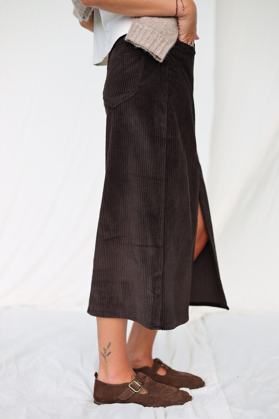 Wide Wale Cord Pencil Skirt in Dark Brown - Image 2