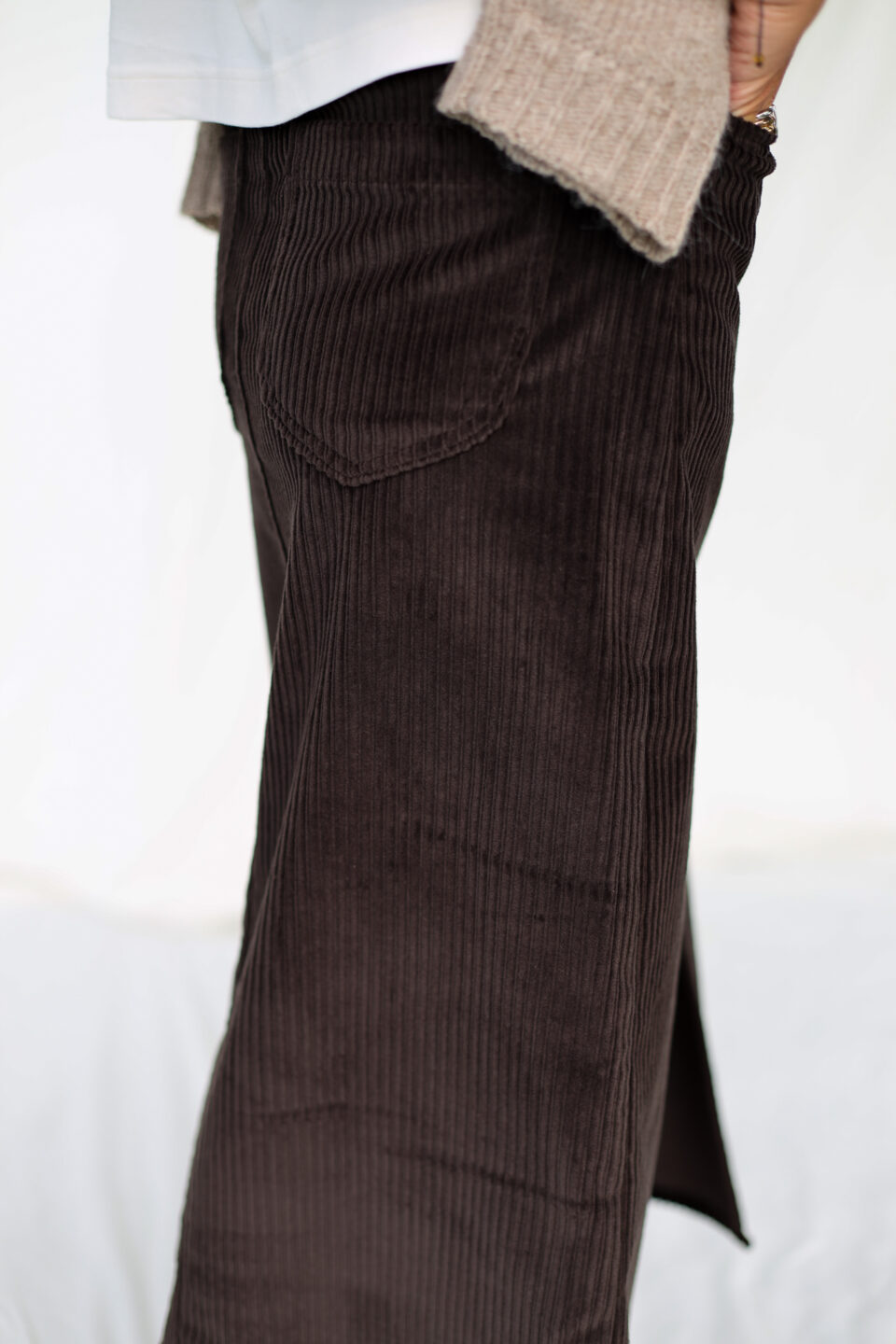 Wide Wale Cord Pencil Skirt in Dark Brown - Image 3