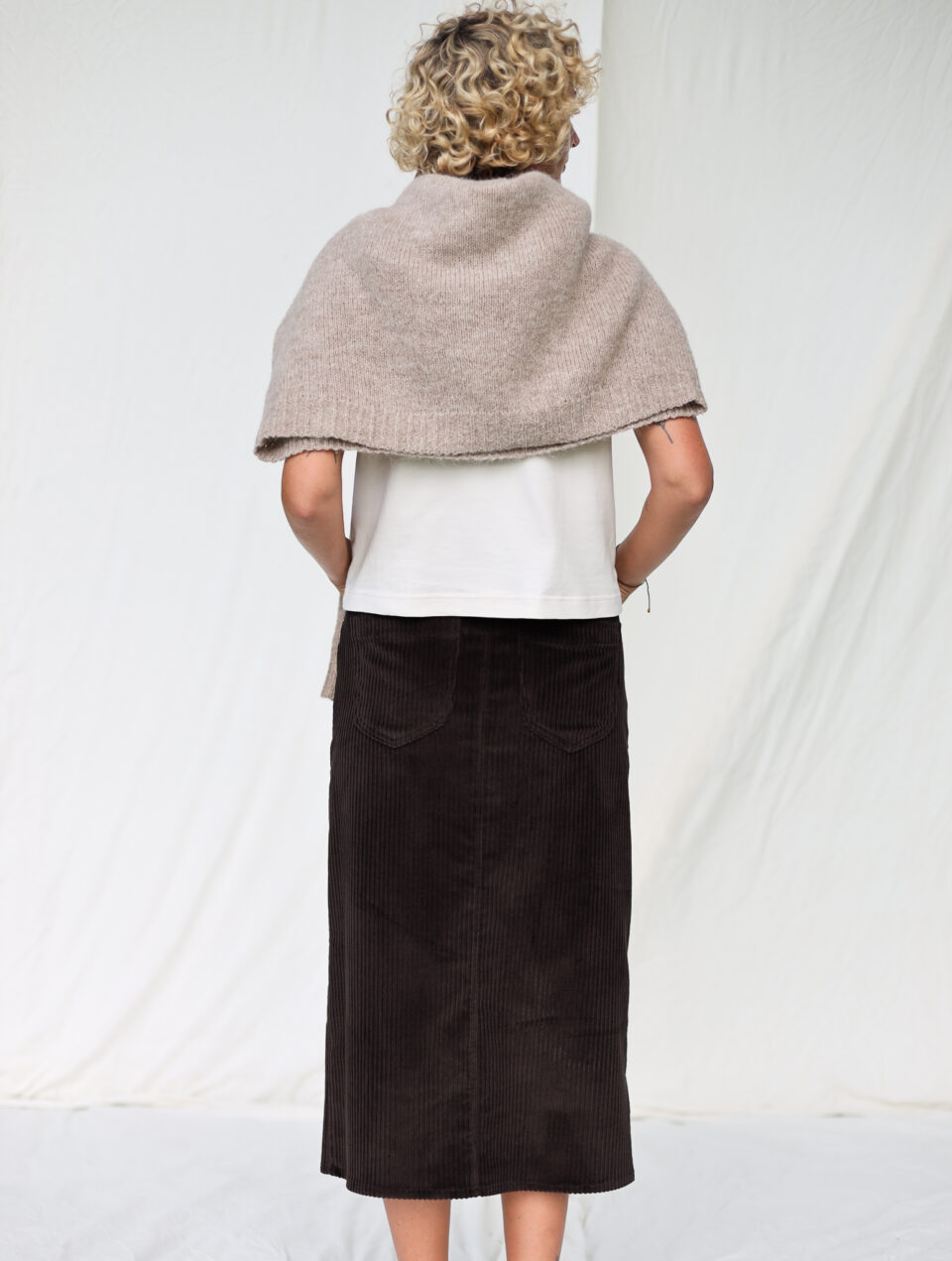 Wide Wale Cord Pencil Skirt in Dark Brown - Image 4