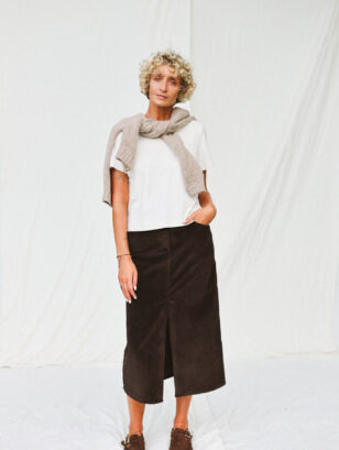 Wide Wale Cord Pencil Skirt in Dark Brown | Skirt | Sustainable clothing | OffOn clothing