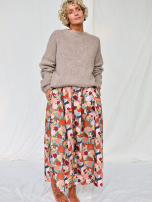 Pleated Maxi Skirt In Abstract Autumn Print cotton | Skirt | Sustainable clothing | OffOn clothing